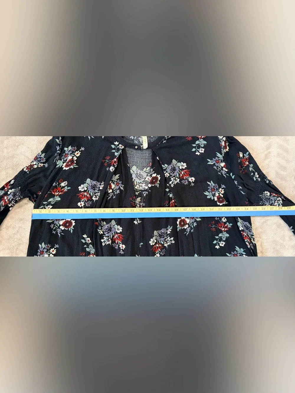 Free People Relaxed Black Floral Keyhole Boho Tunic Mini Dress Size Medium